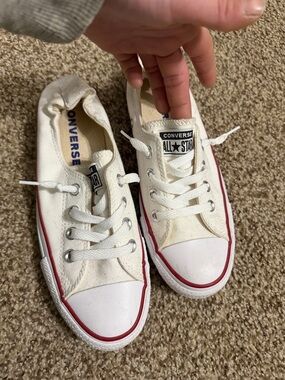 Women’s chucks size 7 Converse White Canvas Low Top Sneakers with Red Stripe